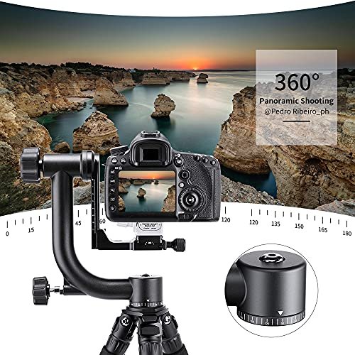 K&F CONCEPT Aluminum Alloy 360 Degree Panoramic Gimbal Tripod Head with 1/4'' Standard Quick Release Plate and Bubble Level,Load Capacity up to 20kg/44lbs