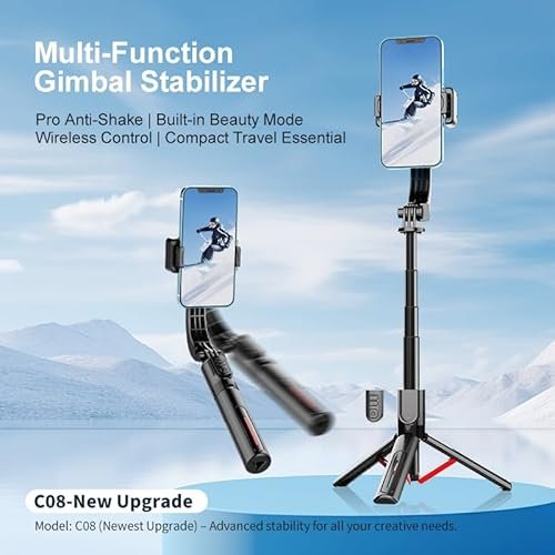 Phone Gimbal Stabilizer for Phone,Selfie Stick & Tripod with Remote Control | One-Touch Horizontal/Vertical Switch & 360° Rotation | Portable Design | Ideal for TikTok, YouTube, Vlog, Live Streaming