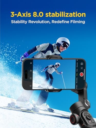 AOCHUAN Gimbal Stabilizer for Smartphone, iPhone Gimbal w/Focus Wheel Face/Object Tracking for iPhone 16 15 Pro Max/Android Foldable 3-Axis Handheld Phone Stabilizer for Video Recording -Smart XE